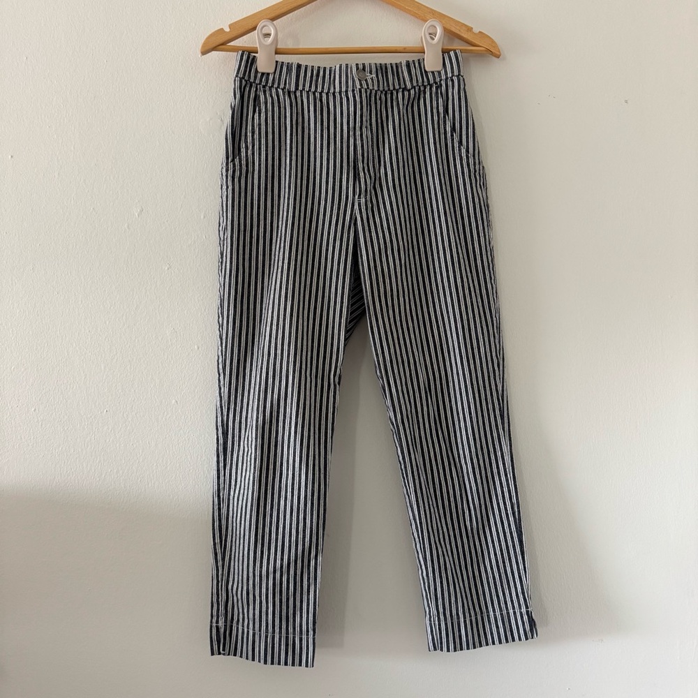 Striped Casual Trousers Ankle Crop Nautical Preppy Womens M Cotton Pants